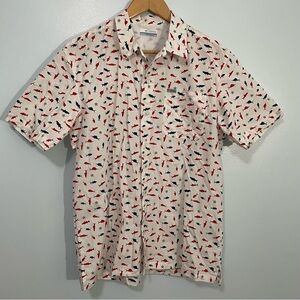 Columbia PFG Shirt with Allover Red and Blue Fish Size S